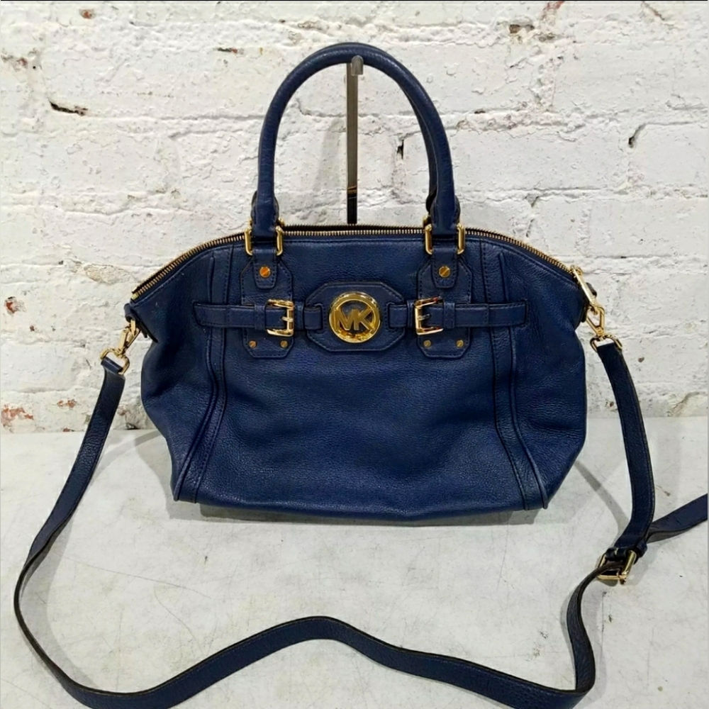 Michael Kors MK Belted Hudson Navy Blue Crossbody Purse Handbag